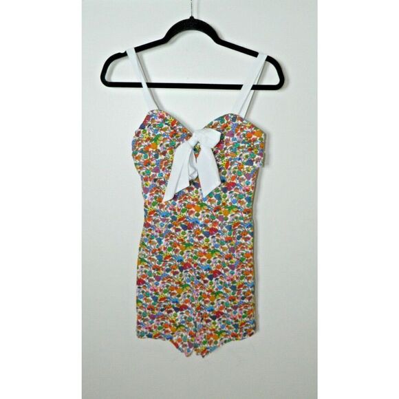 UNIQUE VINTAGE Romper Size Medium 6-8 Floral Mushroom Retro Psychedlic Playsuit - Picture 1 of 7